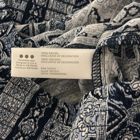 Three Dots blue & white boho wide leg pants w/ pockets M - Picture 10 of 12